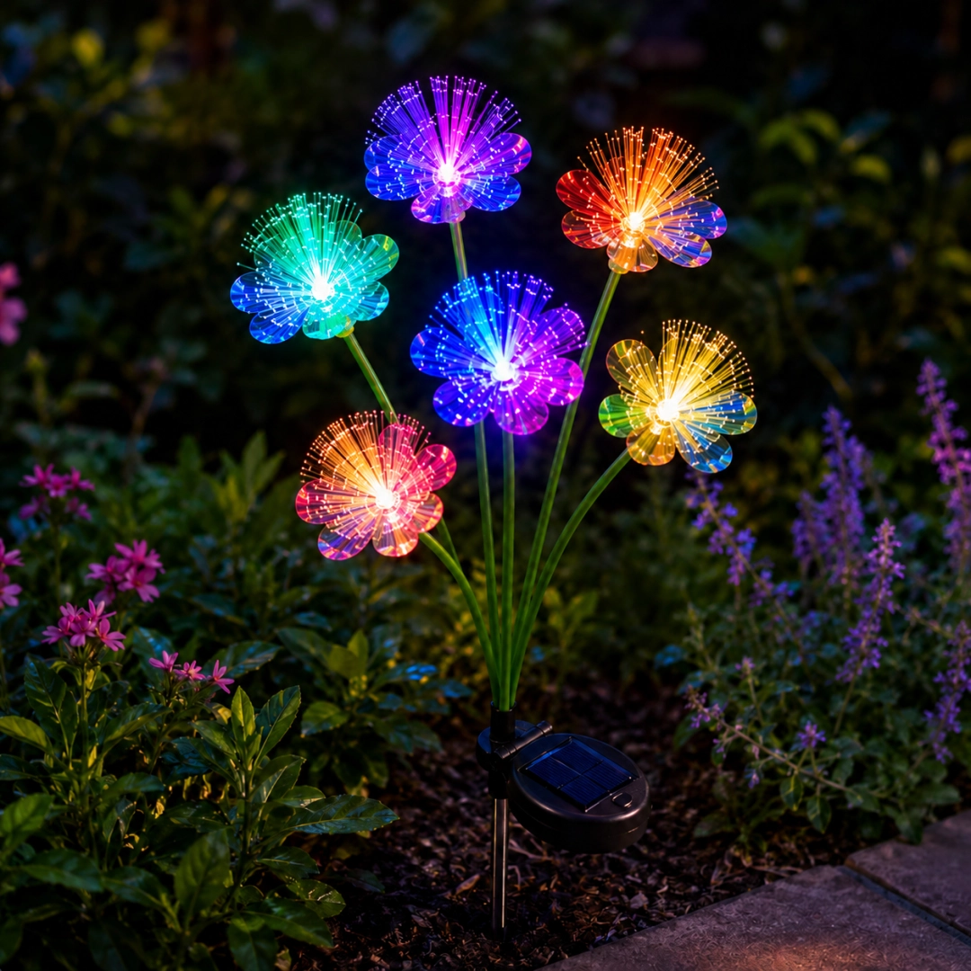 Solar Flower Garden Stake Light, 6-Flower Bouquet