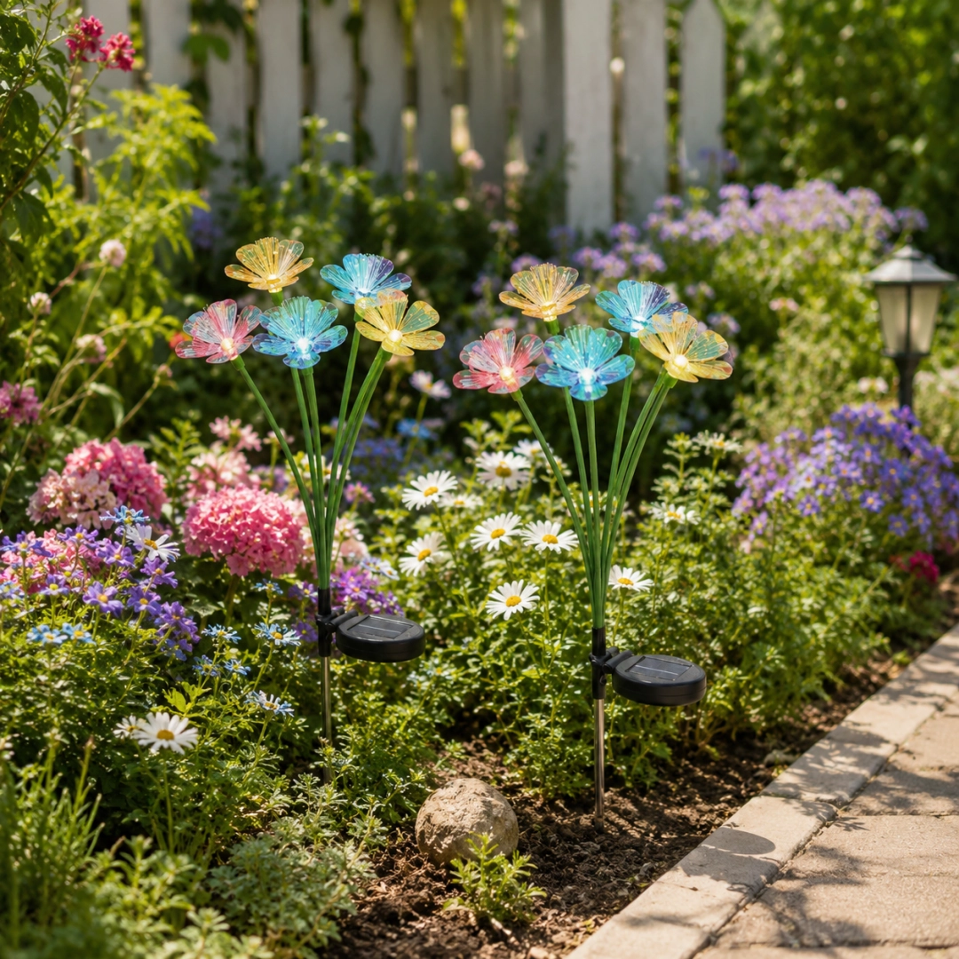 Solar Flower Garden Stake Light, 6-Flower Bouquet